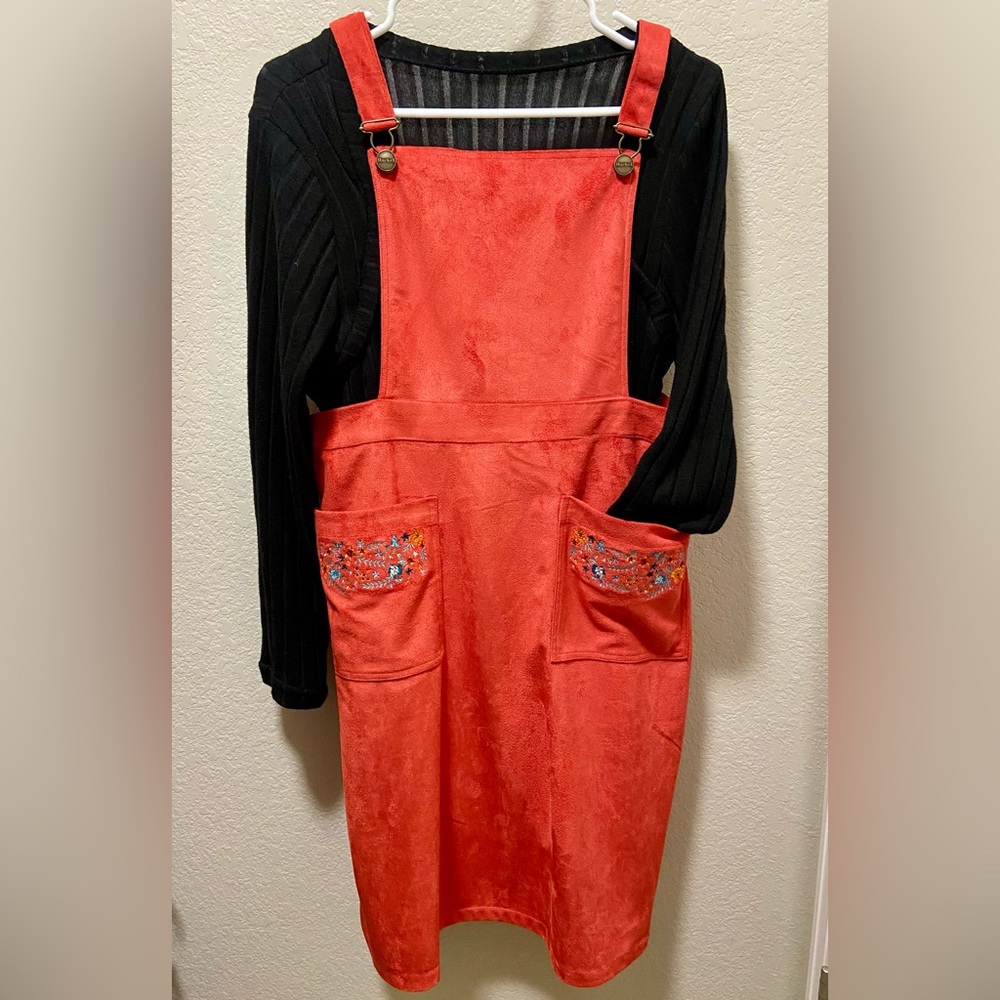 Harkel Red Orange Suede Overall Dress | Women | Size 14